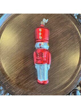 VTG Glass Nutcracker Christmas Ornament Red & Gold Hand-Painted Made In Germany
